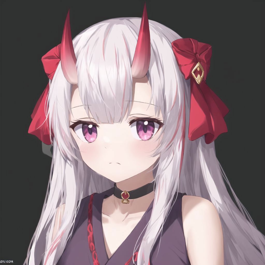 Adorable Anime Girl with Red Eyes, White Hair, Horns, Tail, and Fangs | AI  Art Generator | Easy-Peasy.AI